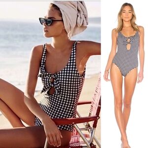 MARA HOFFMAN ANTHROPOLOGIE MAVEN GINGHAM CHECK TIE FRONT ONE PIECE SWIMSUIT